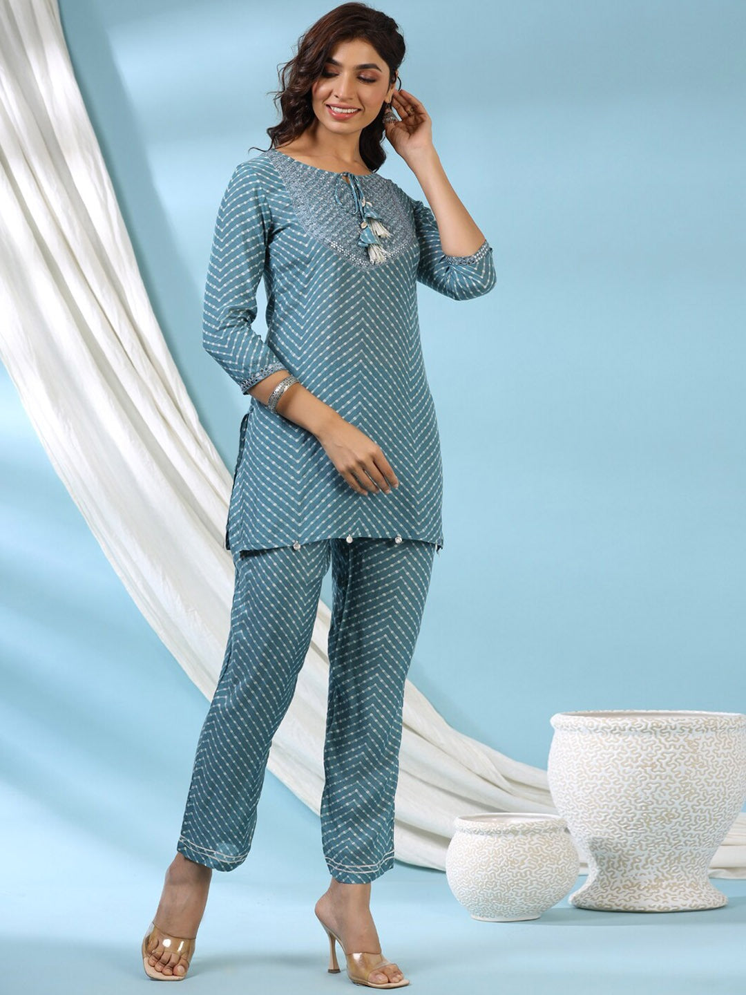 Bandhej Kurta & Trouser (Blue)