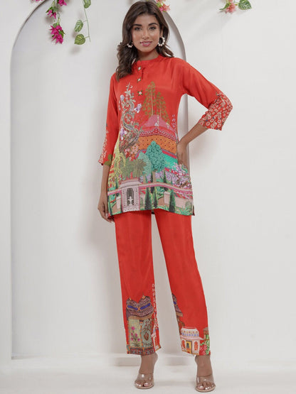 Printed Kurta With Palazzo (Orange)