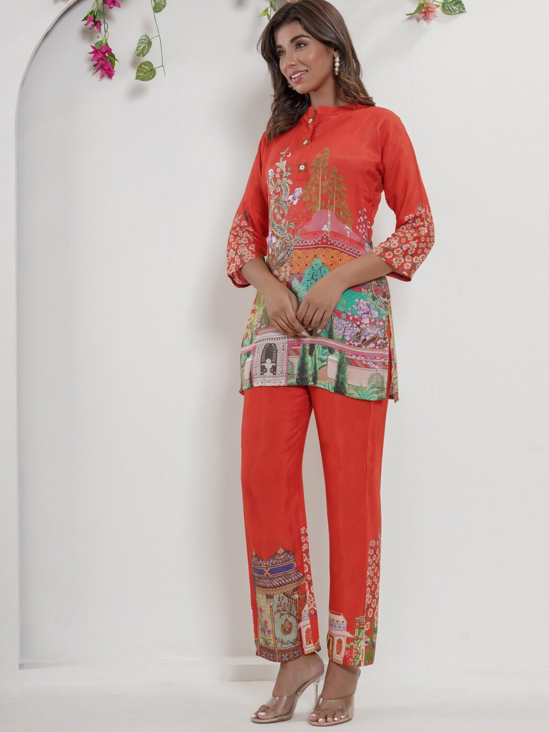 Printed Kurta With Palazzo (Orange)