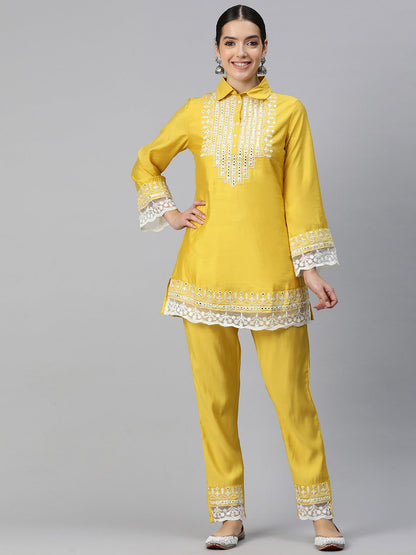 Embroidered Kurta & Trouser (Yellow)