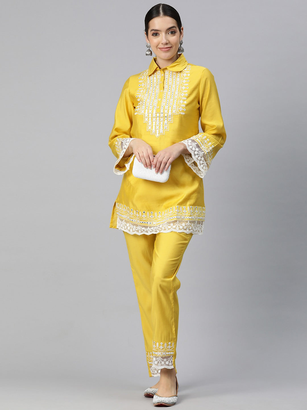 Embroidered Kurta & Trouser (Yellow)