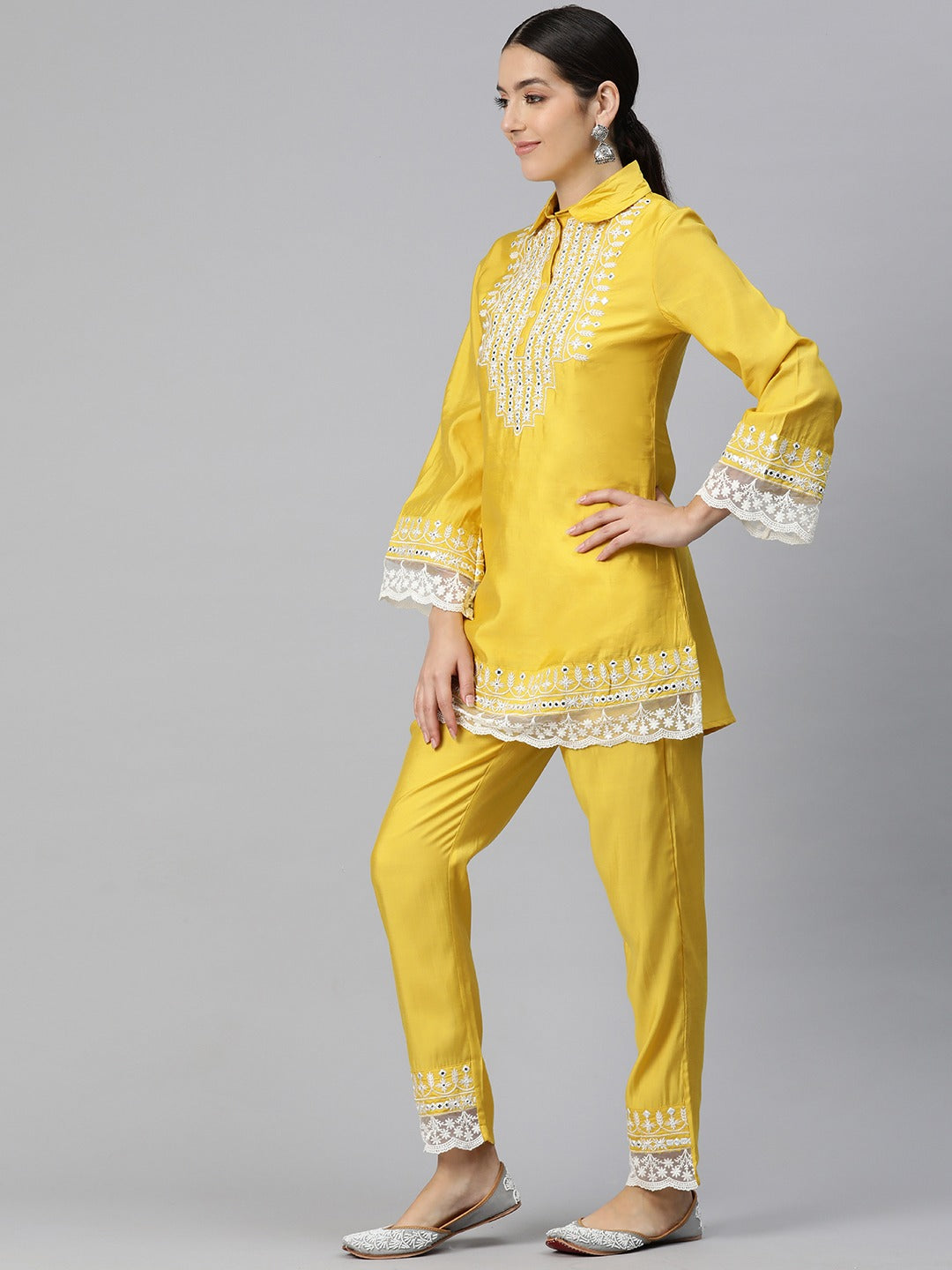 Embroidered Kurta & Trouser (Yellow)