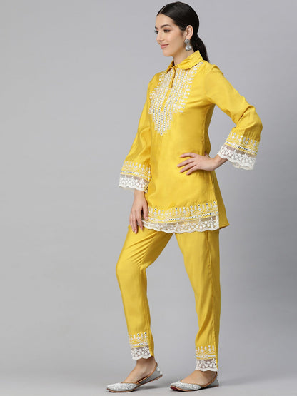 Embroidered Kurta & Trouser (Yellow)