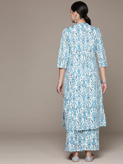 A Line Style Cotton Fabric Blue Color Kurta With Bottom