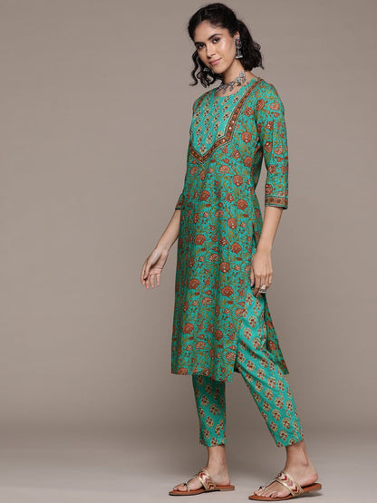 Straight style cotton fabric Sea Green color kurta with Bottom and dupatta