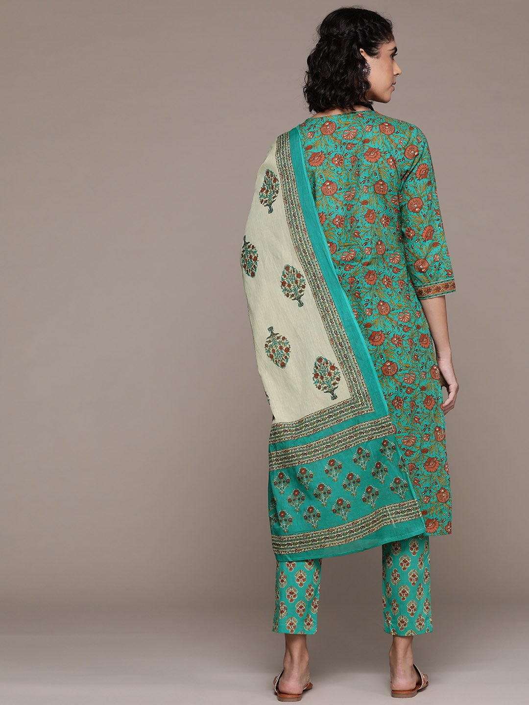 Straight style cotton fabric Sea Green color kurta with Bottom and dupatta