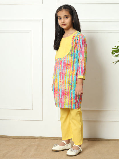 Straight style Cotton fabric Yellow color Kurti with Bottom