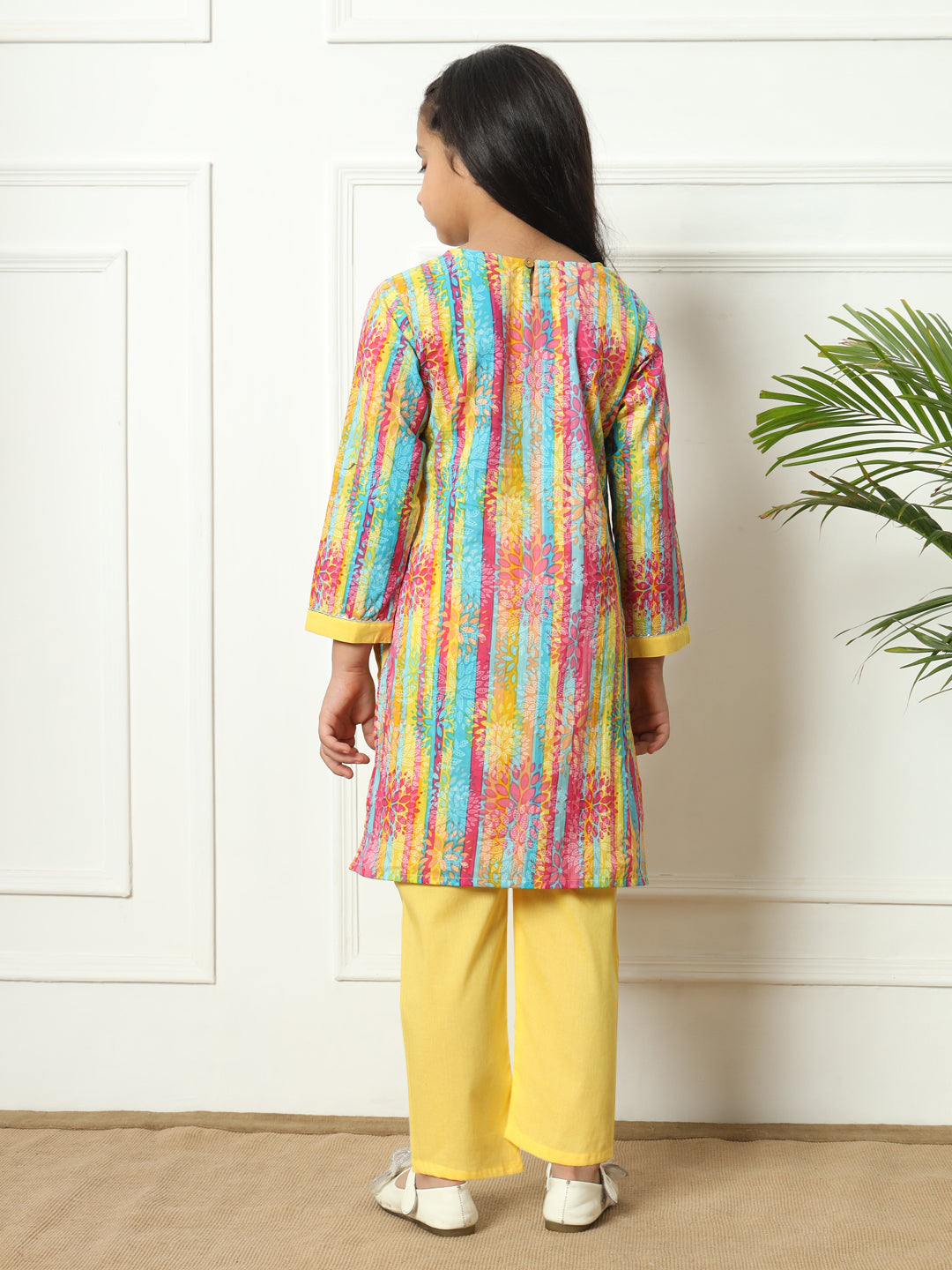 Straight style Cotton fabric Yellow color Kurti with Bottom