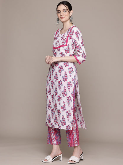 Straight Style Cotton Fabric Pink Color Kurta With Bottom And Dupatta