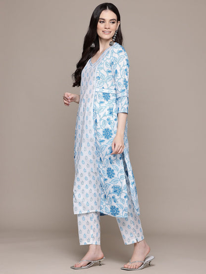 A Line Style Cotton Fabric Blue Color Kurta With Bottom And Dupatta