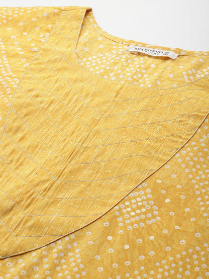 Straight Style Silk Fabric Yellow Color Kurta With Bottom