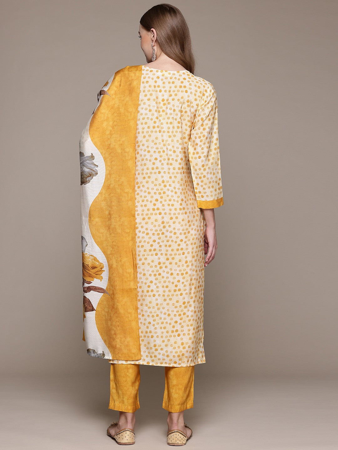 Straight Style Silk Fabric Mustard Color Kurta With Bottom And Dupatta