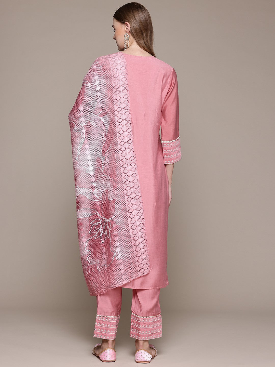 Straight Style Silk Fabric Mauve Color Kurta With Bottom And Dupatta