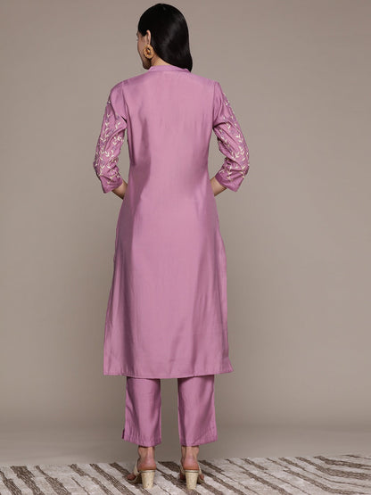 Straight Style Silk Fabric Mauve Color Kurta And Bottom