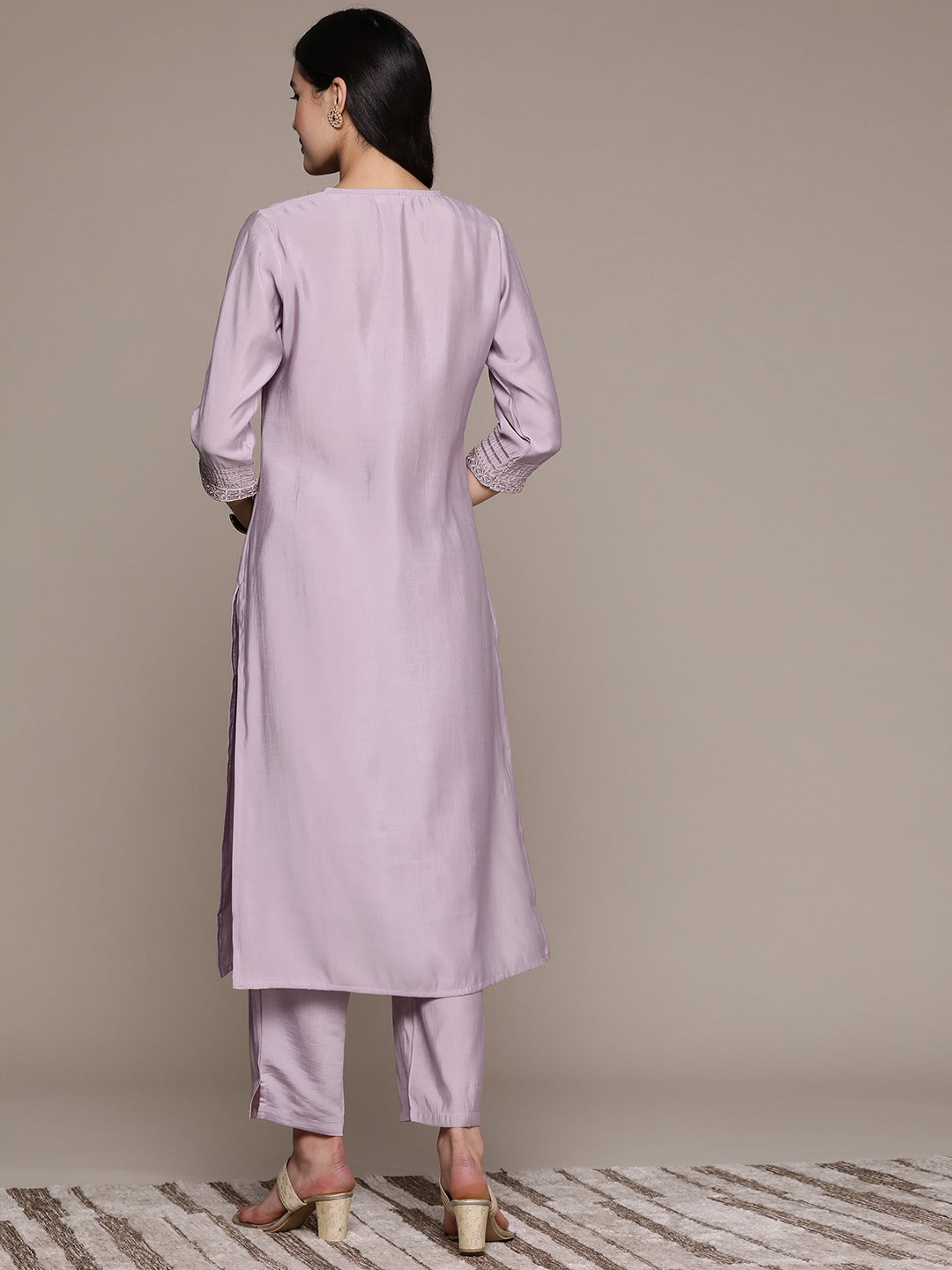 Straight Style Silk Fabric Mauve Color Kurta And Bottom