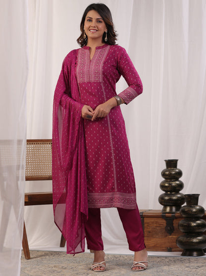 A line style Rayon fabric Magenta color kurta with Bottom and Dupatta