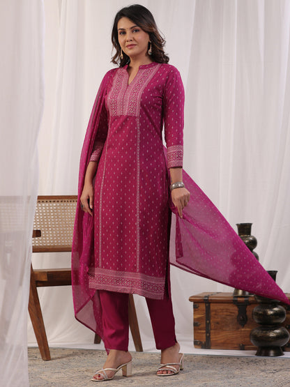 A line style Rayon fabric Magenta color kurta with Bottom and Dupatta