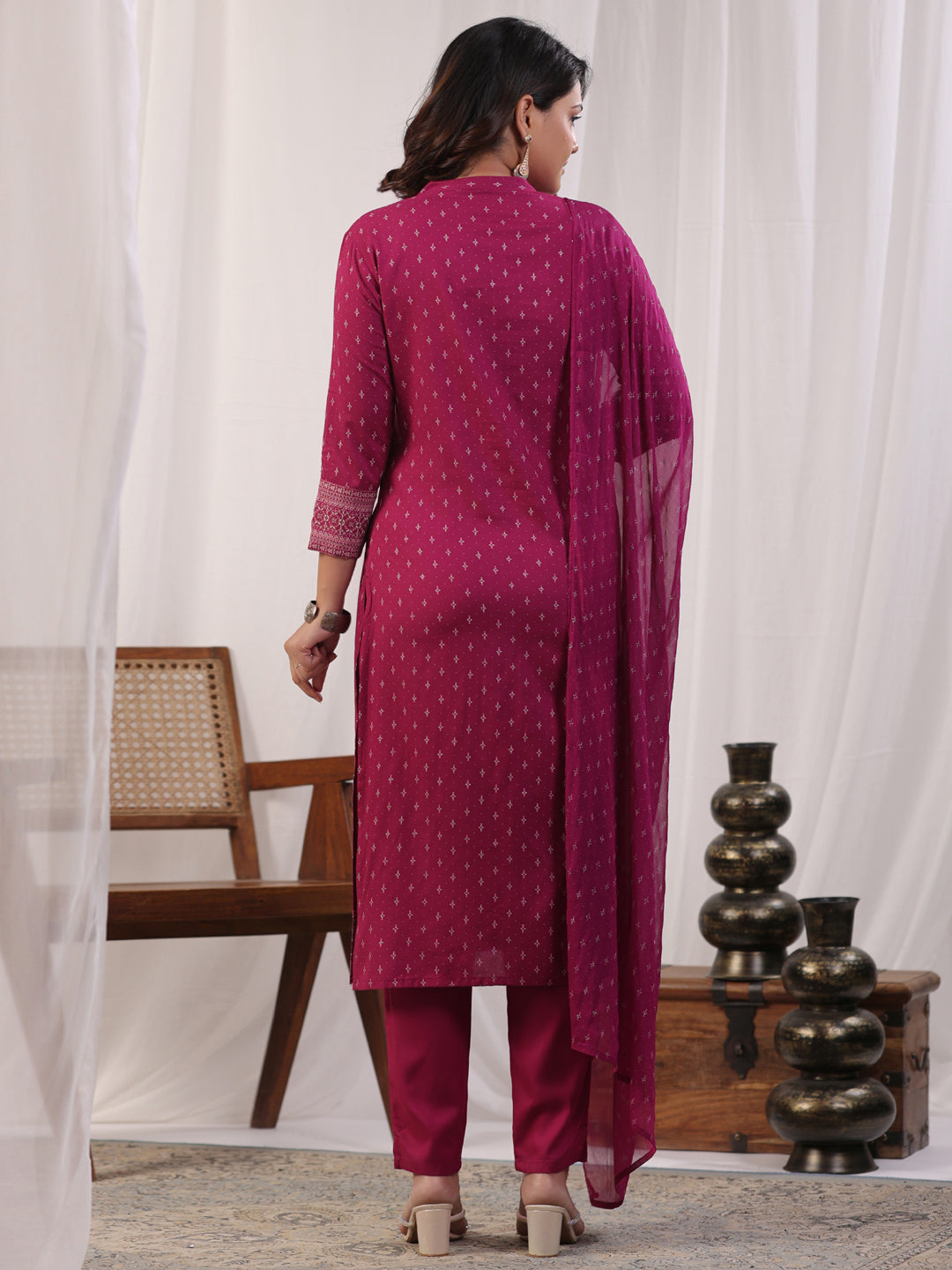 A line style Rayon fabric Magenta color kurta with Bottom and Dupatta