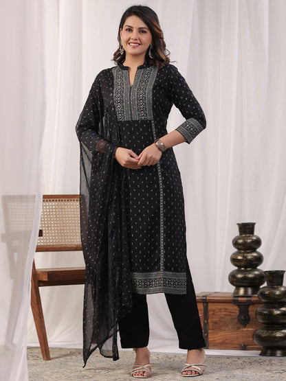 A line style Rayon fabric Black color kurta with Bottom and Dupatta