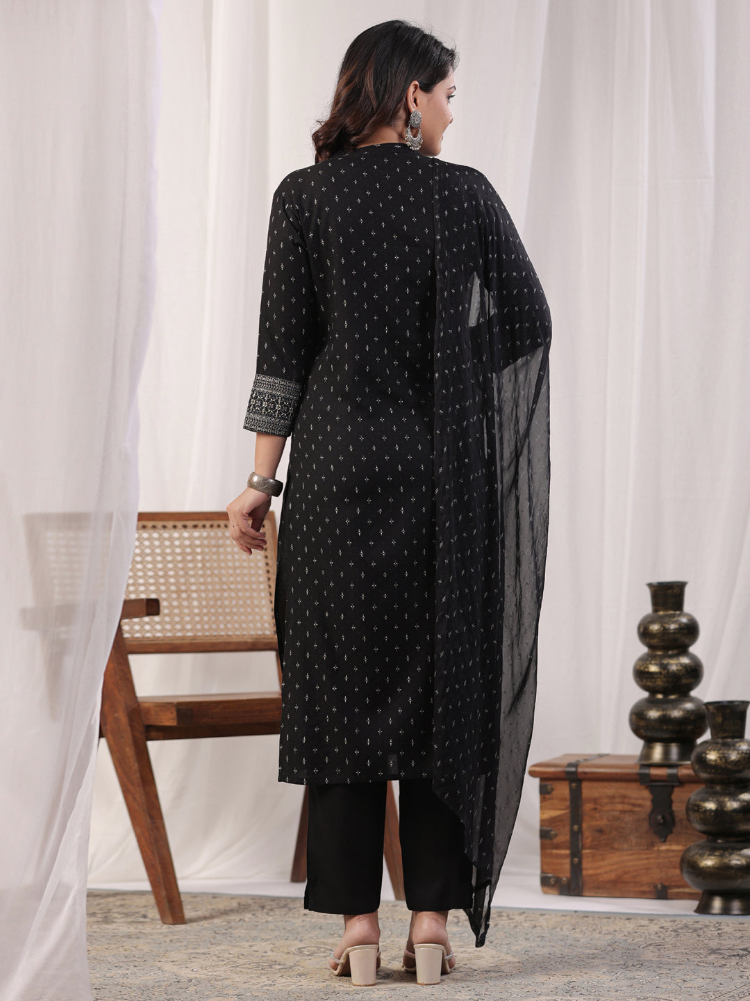 A line style Rayon fabric Black color kurta with Bottom and Dupatta