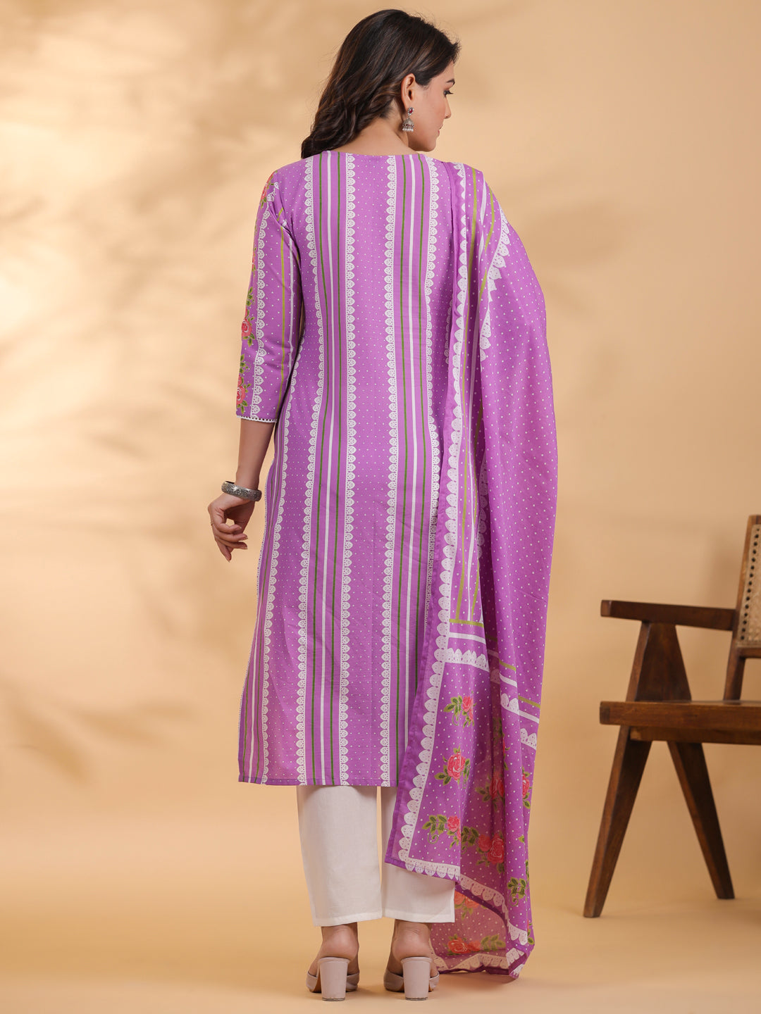 Straight style Cotton fabric Mauve color kurta and Bottom with Dupatta