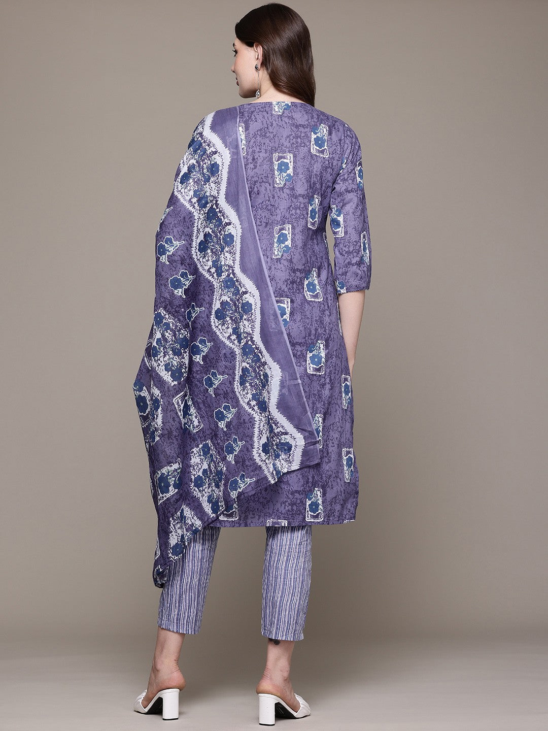 Straight style Cotton fabric Navy Blue color kurta with Bottom and Dupatta