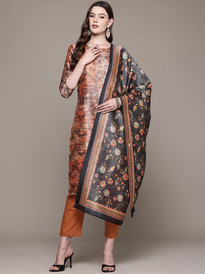 Straight style Silk fabric Brown color kurta with Bottom and Dupatta