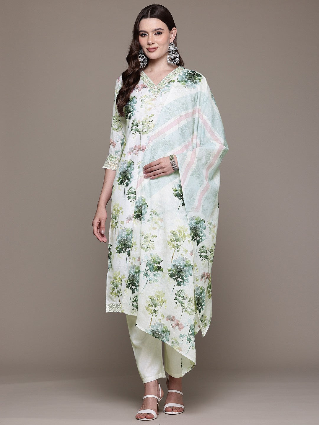 Straight style Linen fabric Multi color kurta with Bottom and Dupatta