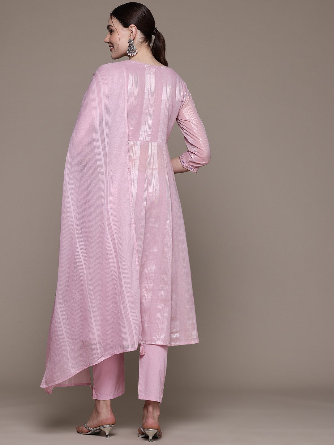 Anarkali style Cotton fabric Mauve color kurta with Bottom and Dupatta