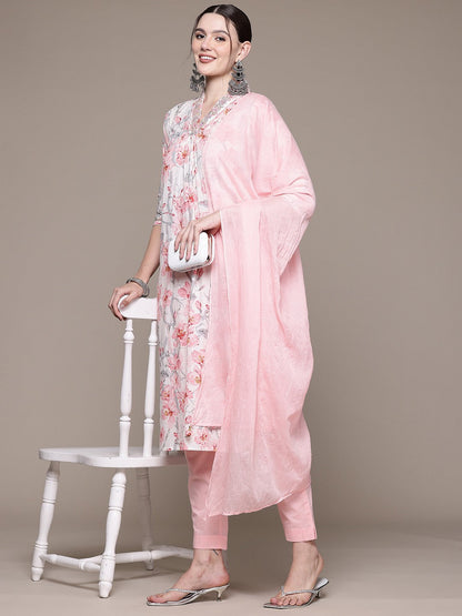 Straight style Cotton fabric Pink color kurta with Bottom and Dupatta