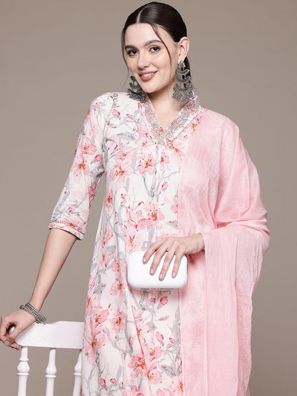 Straight style Cotton fabric Pink color kurta with Bottom and Dupatta