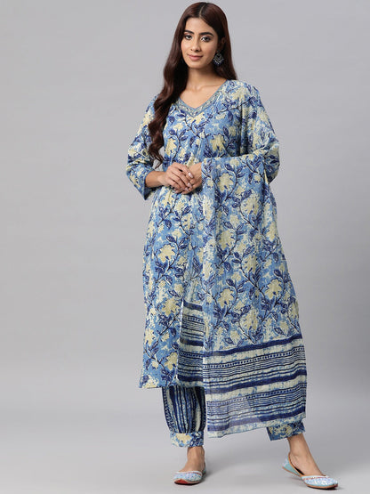 Cotton Printed Straight Kurta Salwar & Dupatta