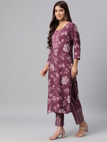 Silk Floral Straight Kurta Pant & Dupatta