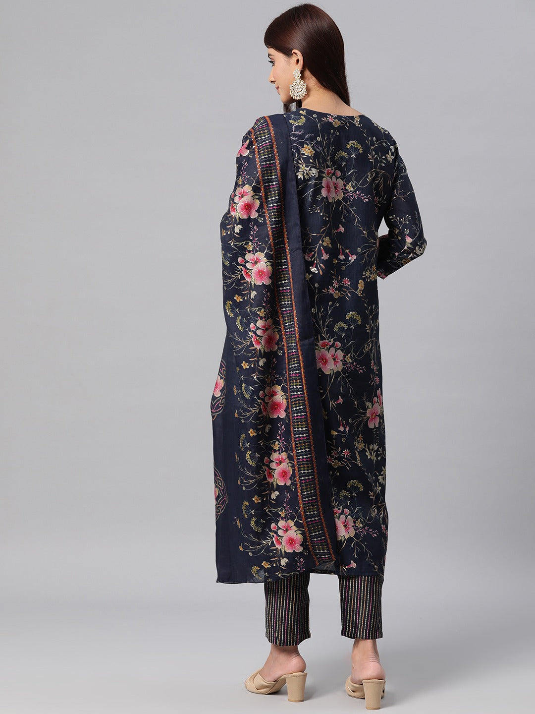 Silk Floral Straight Kurta Pant & Dupatta