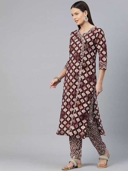 Straight Style Rayon Fabric Maroon Color Zari & Printed Kurti With Palazzo And Dupatta