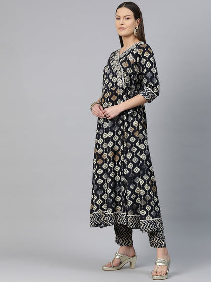 Angrakha Style Rayon Fabric Black Color Zari & Printed Kurti With Palazzo And Dupatta