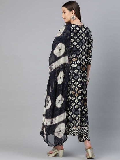 Angrakha Style Rayon Fabric Black Color Zari & Printed Kurti With Palazzo And Dupatta