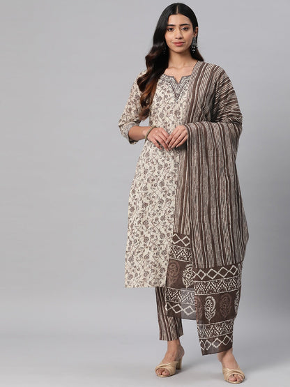 Cotton Printed Straight Kurta Pant & Dupatta