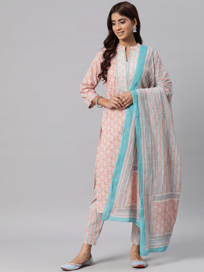 Cotton Printed Straight Kurta Pant & Dupatta