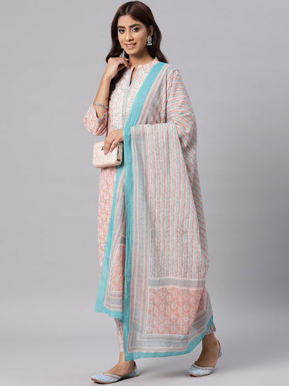 Cotton Printed Straight Kurta Pant & Dupatta