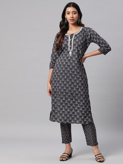 Cotton Printed Straight Kurta & Pant