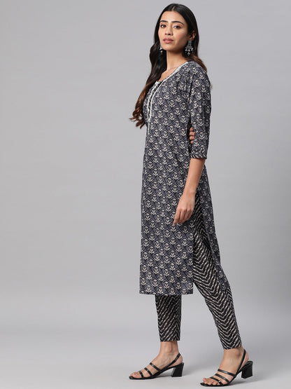 Cotton Printed Straight Kurta & Pant