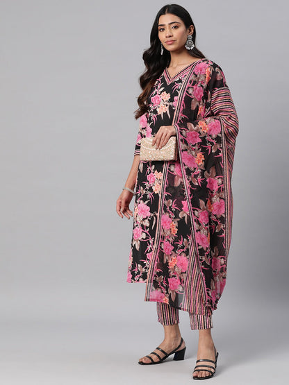 Floral Kurta Pant & Dupatta (Multi)