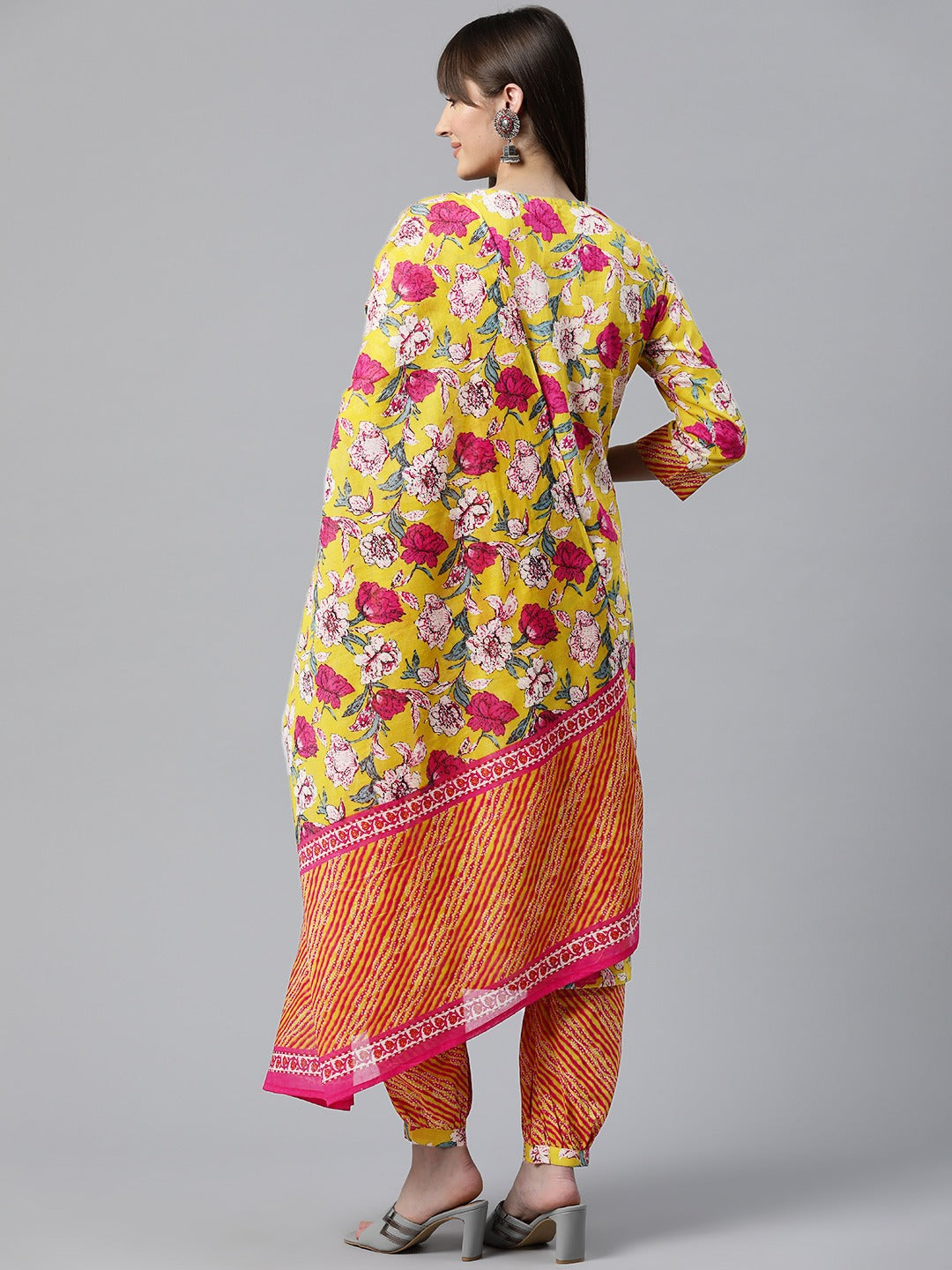 Floral Print Kurta Patiala & Dupatta (Mustard)