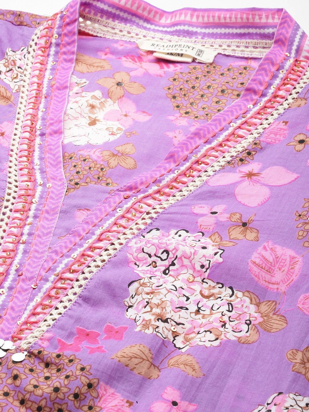 Floral Print Kurta Pant & Dupatta (Purple)