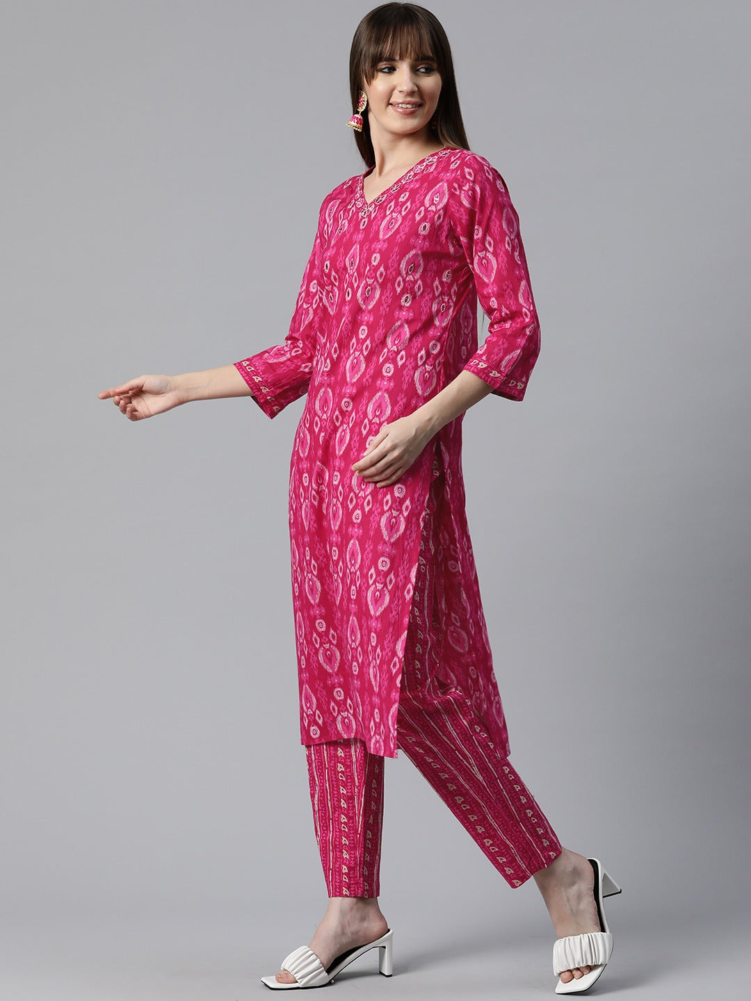 Printed Kurta Pant & Dupatta (Magenta)