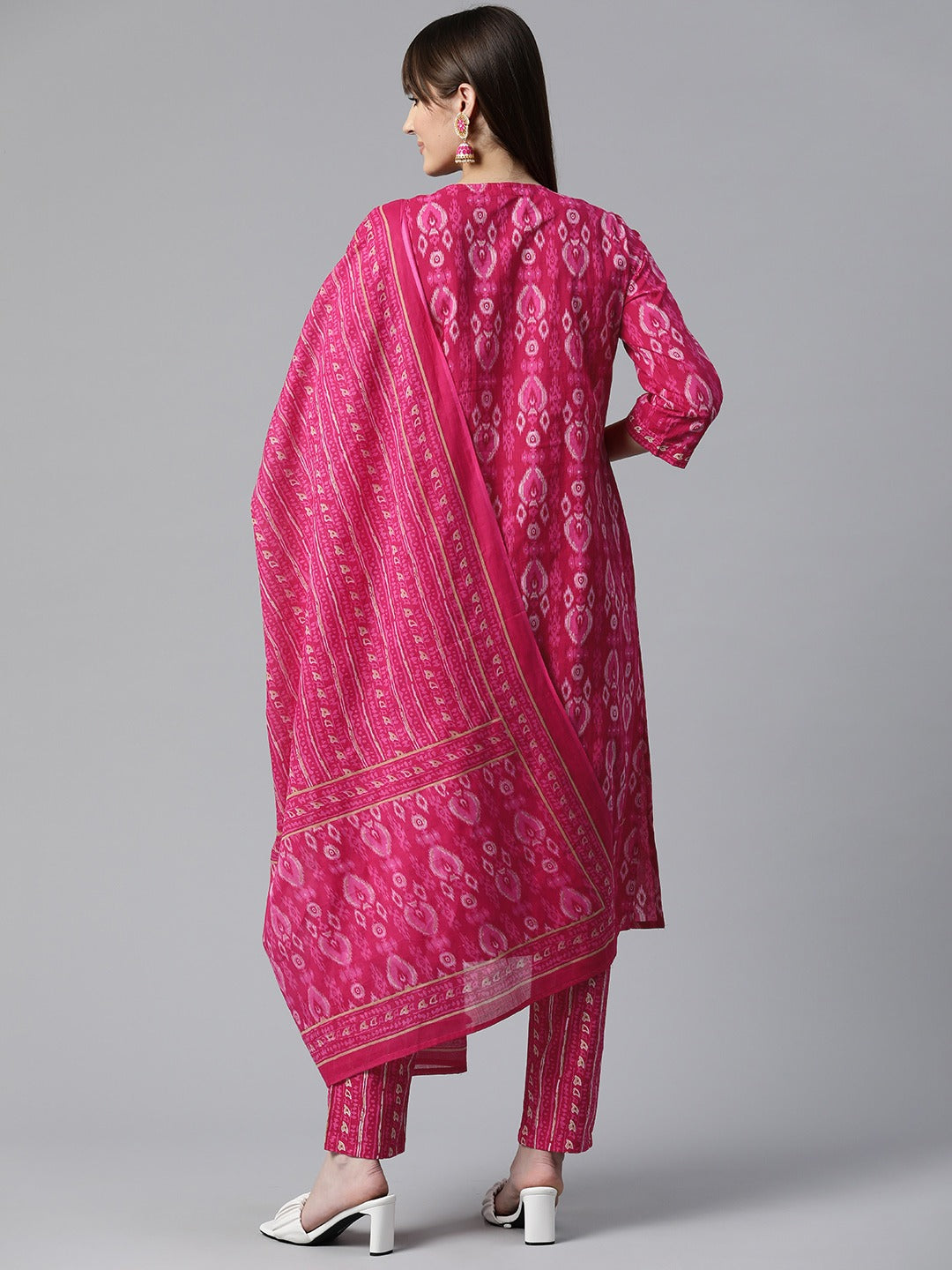 Printed Kurta Pant & Dupatta (Magenta)