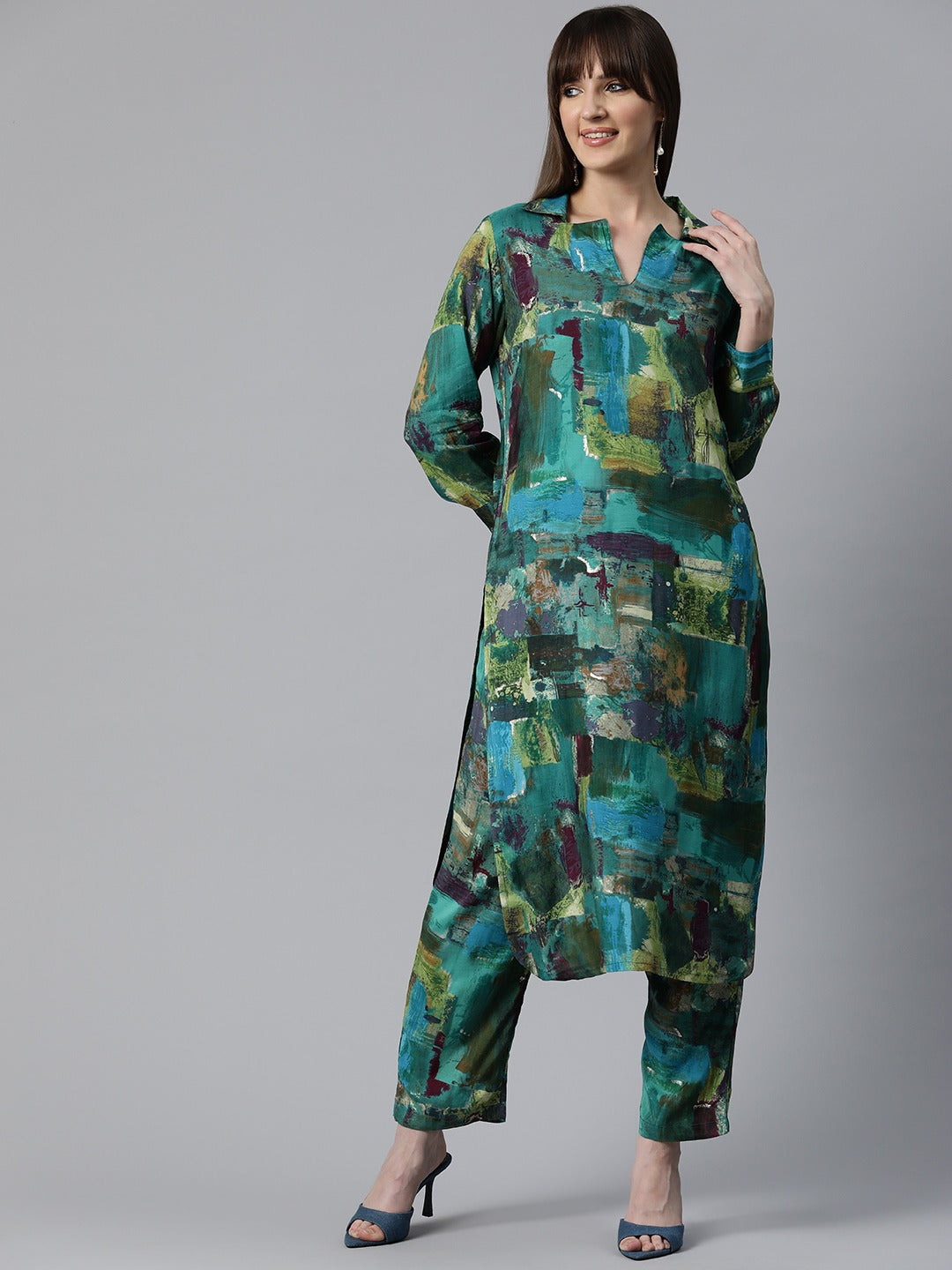 Printed Kurta & Pant (Sea - Green)