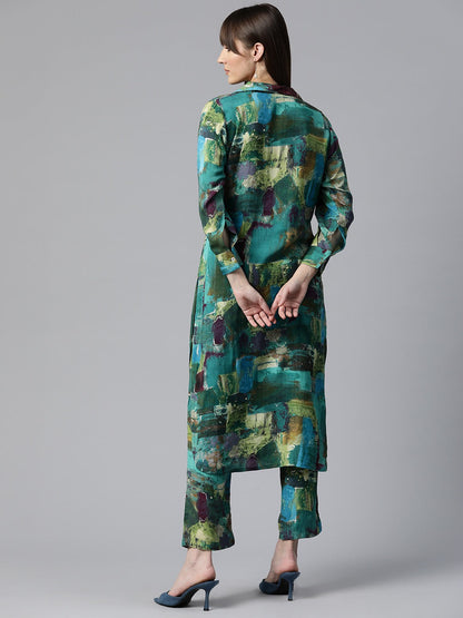 Printed Kurta & Pant (Sea - Green)