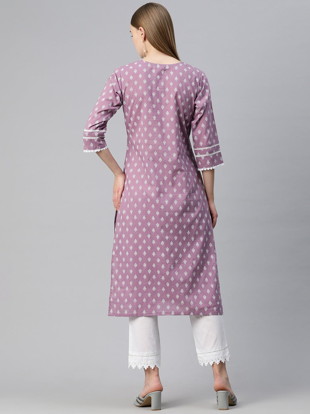 Straight Style Cotton Fabric Purple Color Printed Kurti With Palazzo